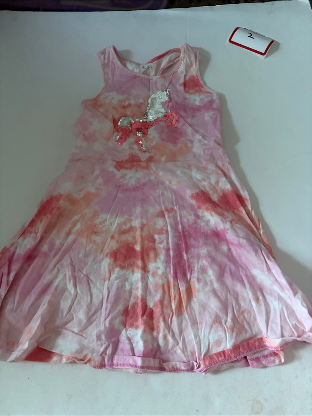 Place Pink and Coral Tie-Dye Sequin Unicorn Dress